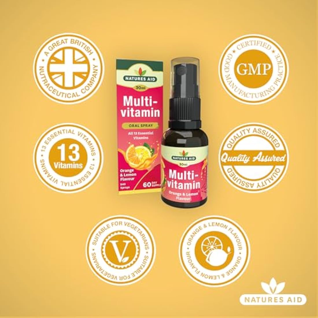 Natures Aid Multivitamin Daily Oral Spray 30ml - Natural High Strength Supports Energy Tiredness Fatigue Healthy Immune & Nervous System - Pill Tablet Capsule Free Liquid Supplement 2-Month Supply