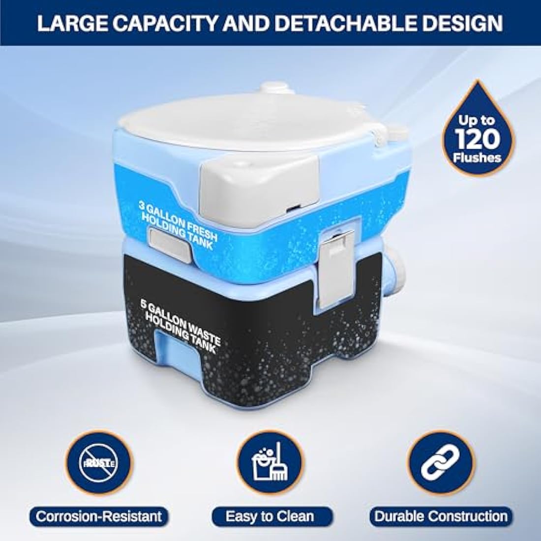 SereneLife 20L Outdoor Camping, Portable Toilet, Comfortable Flushable Portable Toilets for Adults, Travel Toilet, Porta Potty Loo, Detachable Waste Tank- Leak Proof & Carry Bag