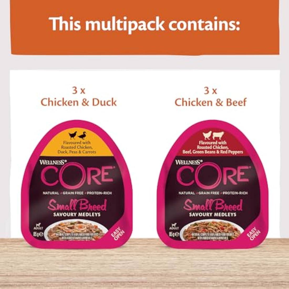 Wellness CORE Small Breed Savoury Medleys, Wet Dog Food Small Dogs, Dog Food Wet Smaller Breed, Grain Free, High Meat Content, Butcher Selection Mix, 6 X 85 G