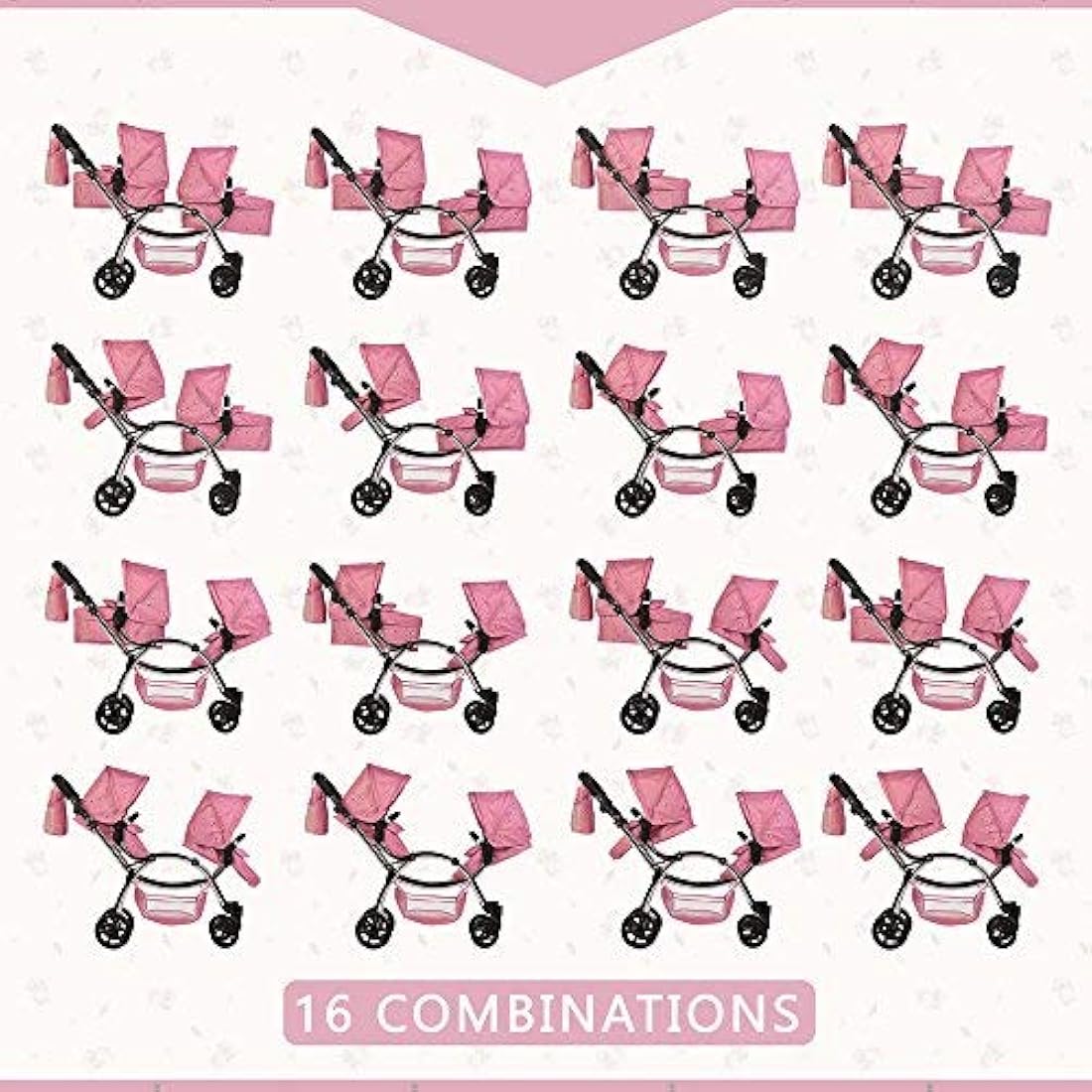 Roma Darcie Twin Dolls Pram in Pink with Adjustable Handle,Dolls Pushchair, Lightweight Dolls Double Buggy, Twin Pram for 3-16 Years, Fits 18 Inch Dolls, Ideal For Christmas, Birthdays and Reborns