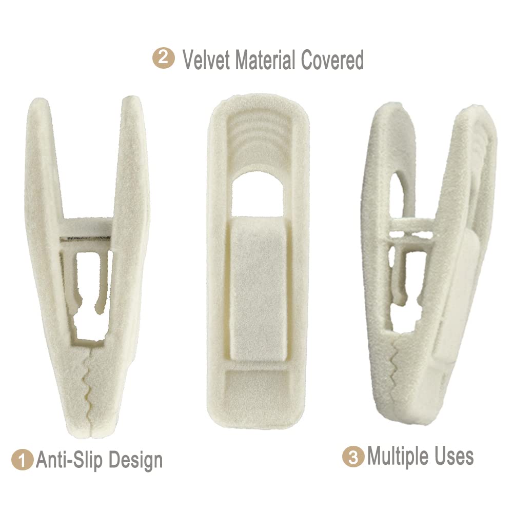 Corodo Velvet Hangers Clips, 20 Pack Strong Felt Hanger Finger Clips, Ivory