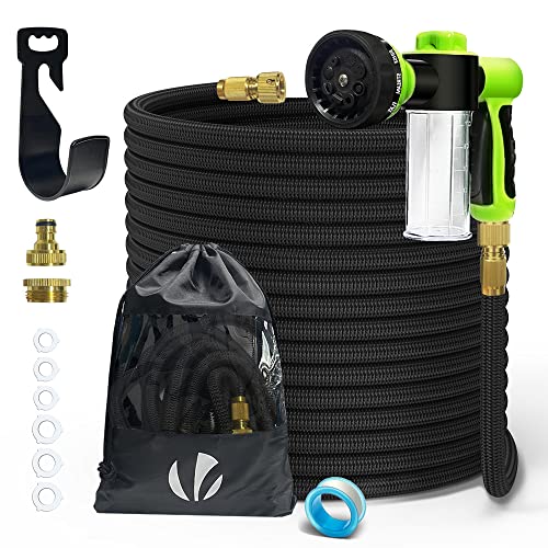 VOUNOT Flexible Garden Hose 30m, Expandable Water Hose Pipe with 8 Modes Water Spray Nozzles Soap Dispenser, Magic Water Pipe, Black