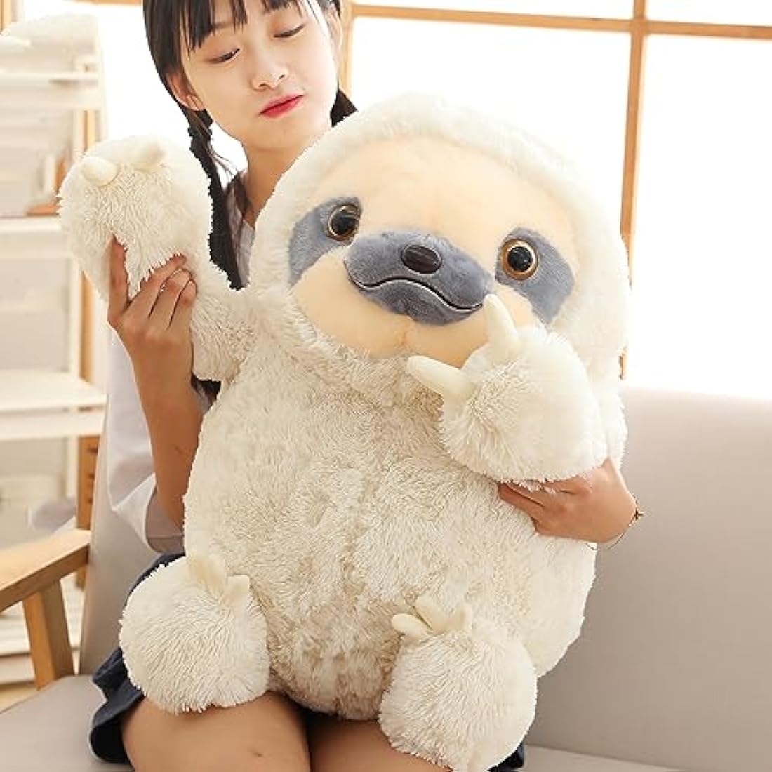 Winsterch Cuddly Sloth Large Stuffed Animal Teddy Baby Doll Birthday Gifts, Plush Soft Toy (Ivory, 27.5 Inches)