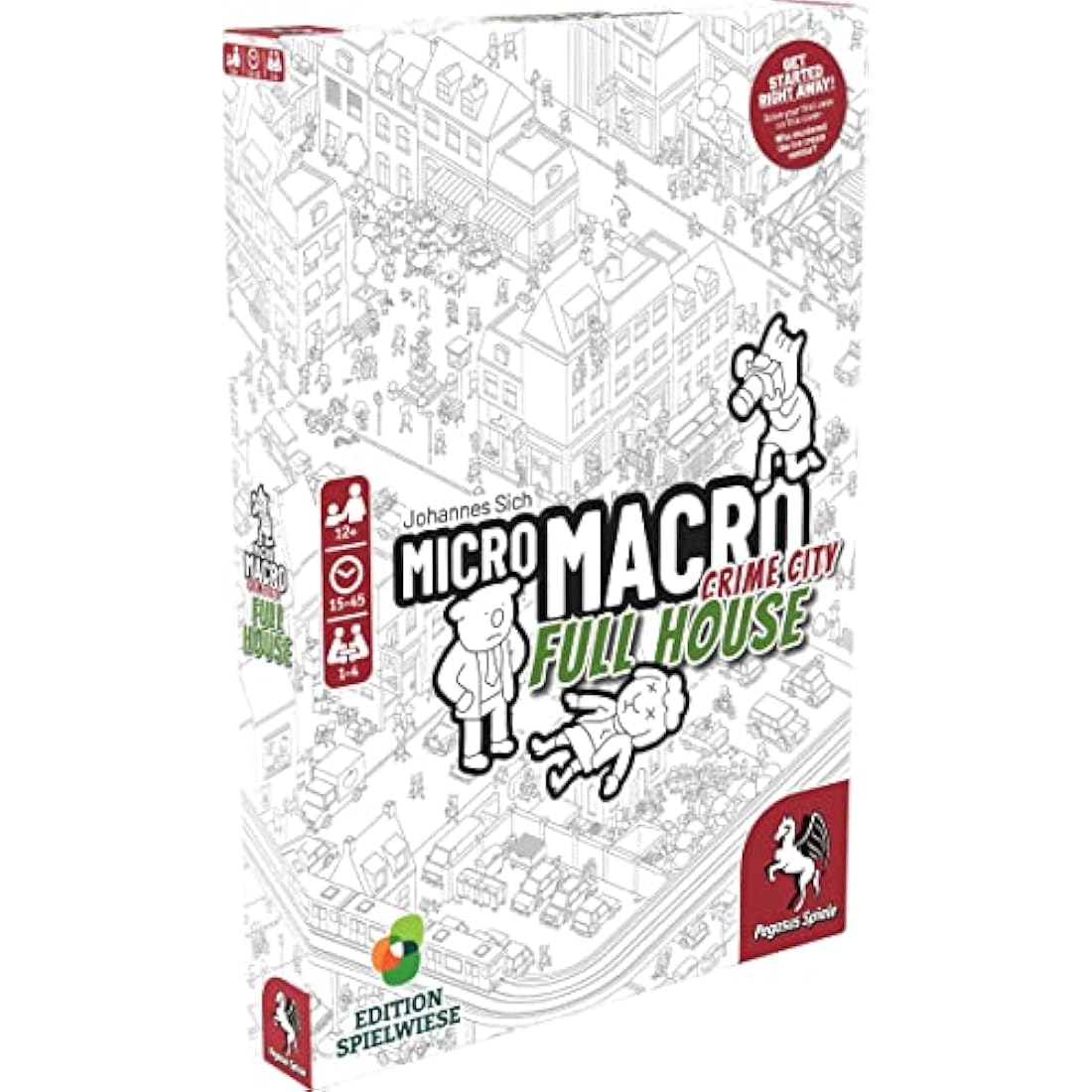Pegasus Press | MicroMacro: Crime City - Full House | Board Game | Ages 10+ | 1-4 Players | 15-45 Minutes Playing Time