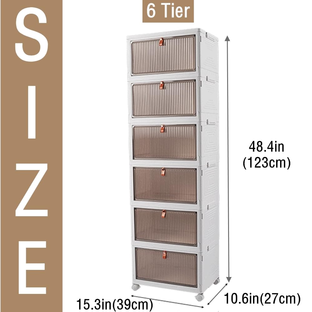 KOLENSA Foldable Storage Bins with Lid, Wheels and Magnetic Door, Collapsible Stackable ABS Organizer for Kitchen, Wardrobe, Closet