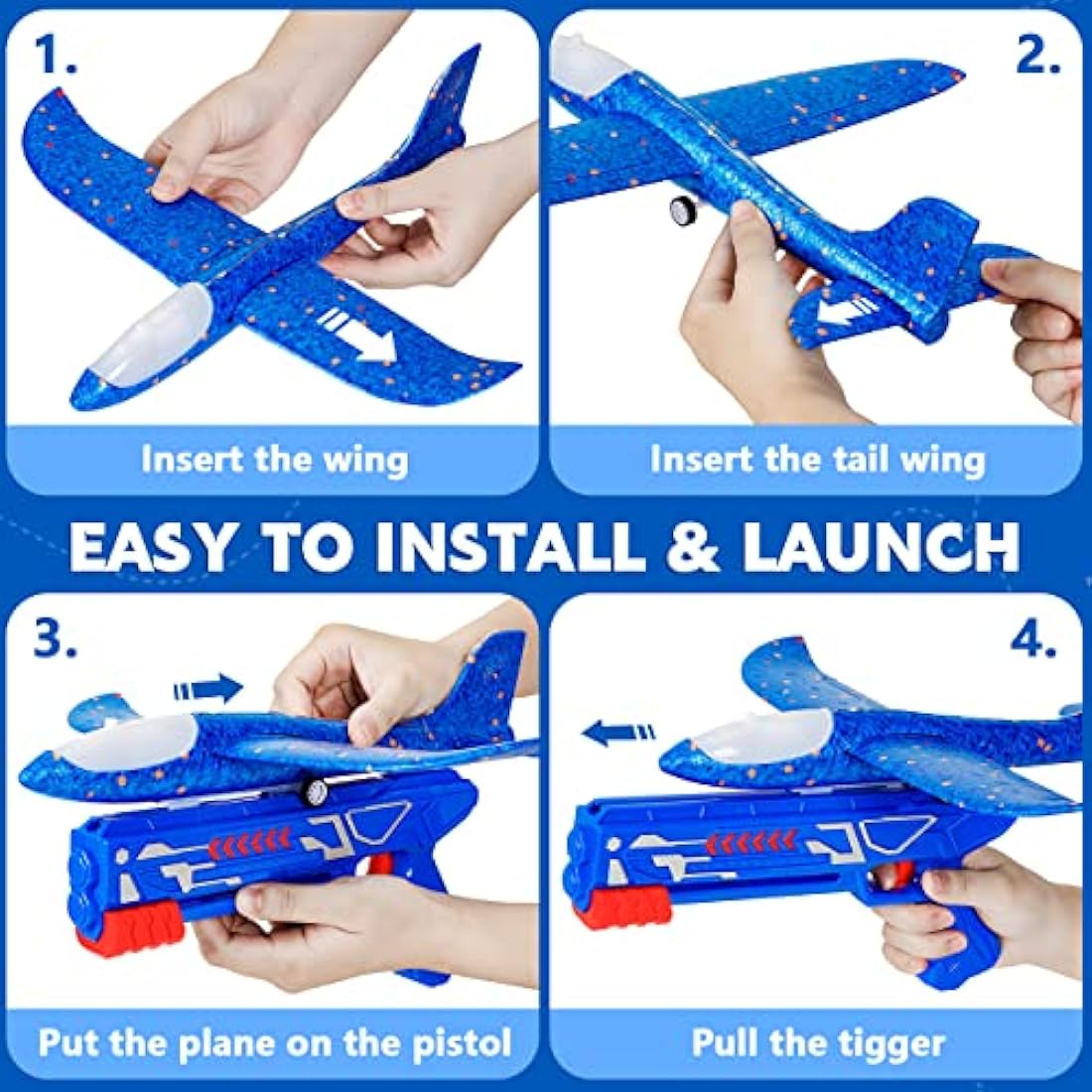 Winstico Boys Toys Age 4 5 6 7 8 9 Year Old Boy Gifts, Airplane Launcher Toy with 3 Pack Foam Glider Planes, Outdoor Garden Toys Birthday Present Gift for Kids Age 3 4 5 6 7 8 9 Year Old Boys