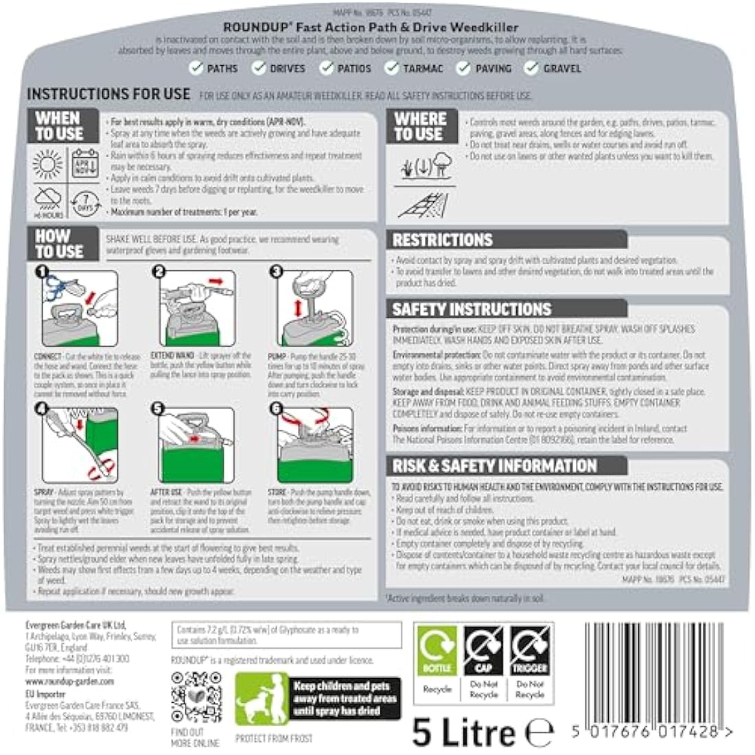 Roundup Path Weedkiller 5 Litre Pump 'N Go, Ready to Use