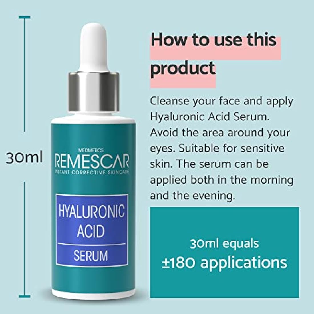 Remescar Hyaluronic Acid Serum for Face 30ml - Intense Moisturising Complex for Skin Hydration for Beautiful & Healthy Skin - Face Serum with Hyaluronic Acid - Reduce Fine Lines & Wrinkles