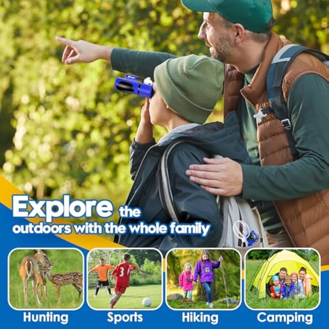 Binoculars for Kids 8x21 High-Resolution Real Optics with Magnifying Glass & Whistle Compass, Kids Binoculars for 3-12 Years Boys and Girls, Best Kids Toys for Outdoor Bird Watching, Hiking, Travel
