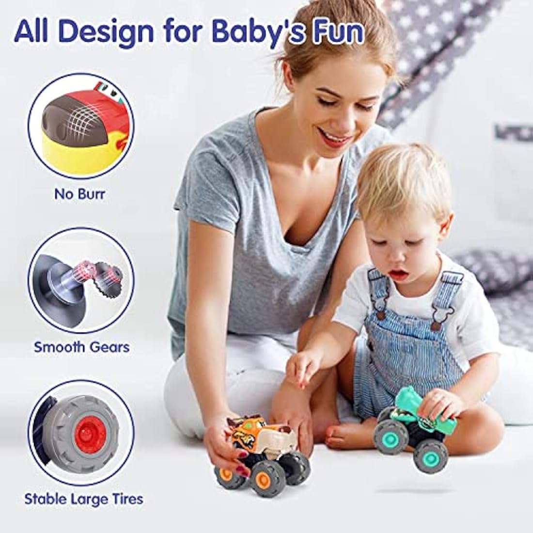 SunnyPal Toys for 1 Year Old Boys - 3 Pack Car Toys for 2 Year Old Boy, Monster Truck Toddler 1st Birthday Gifts for Boy