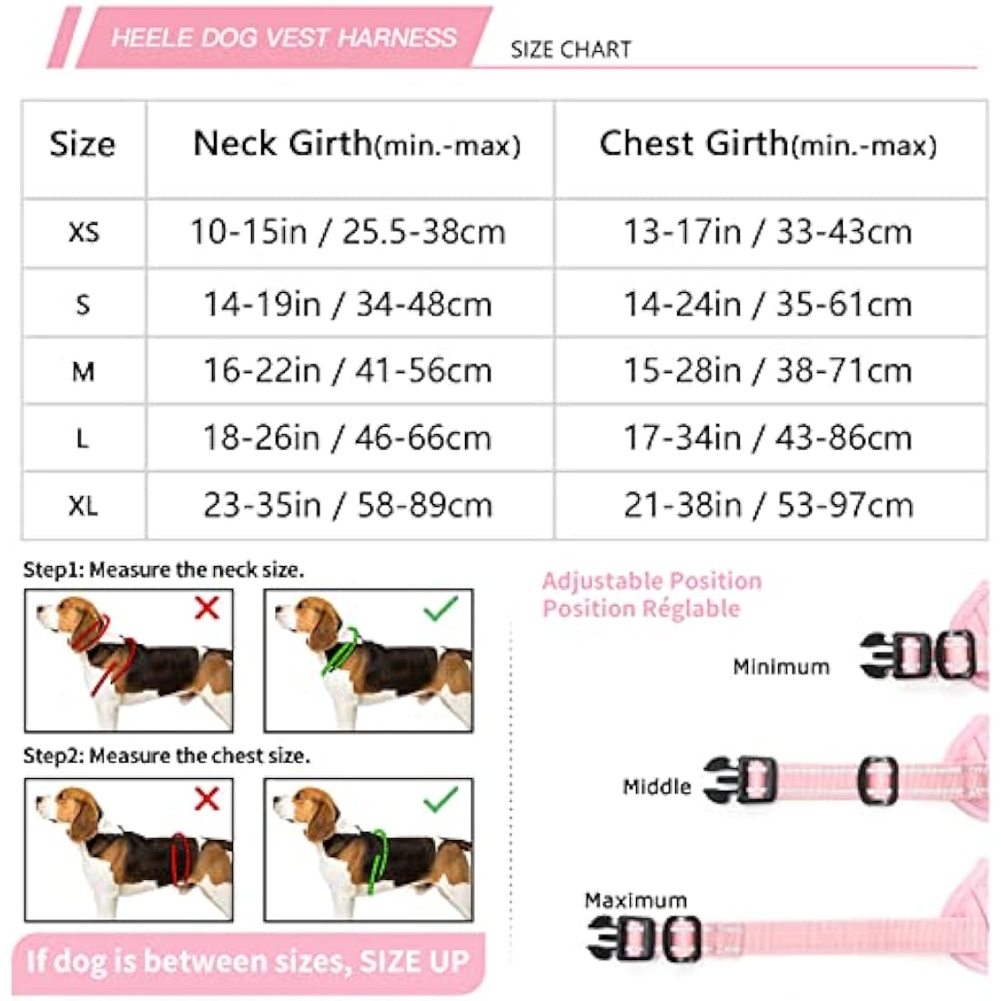 HEELE No Pull Dog Harness, Ex-Large, Release on Neck, Reflective, Adjustable with Front Back 2 Leash Attachments, Soft Padded Control Handle, Light Pink, XL