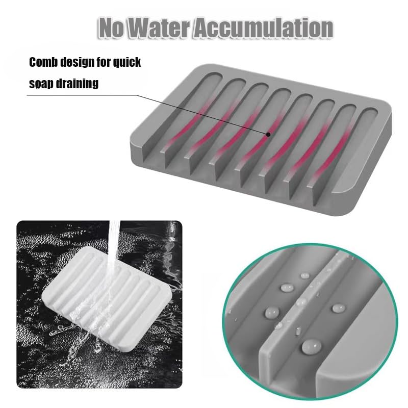 2PCS Silicone Soap Dish, Self-Draining Soap Dish Holder