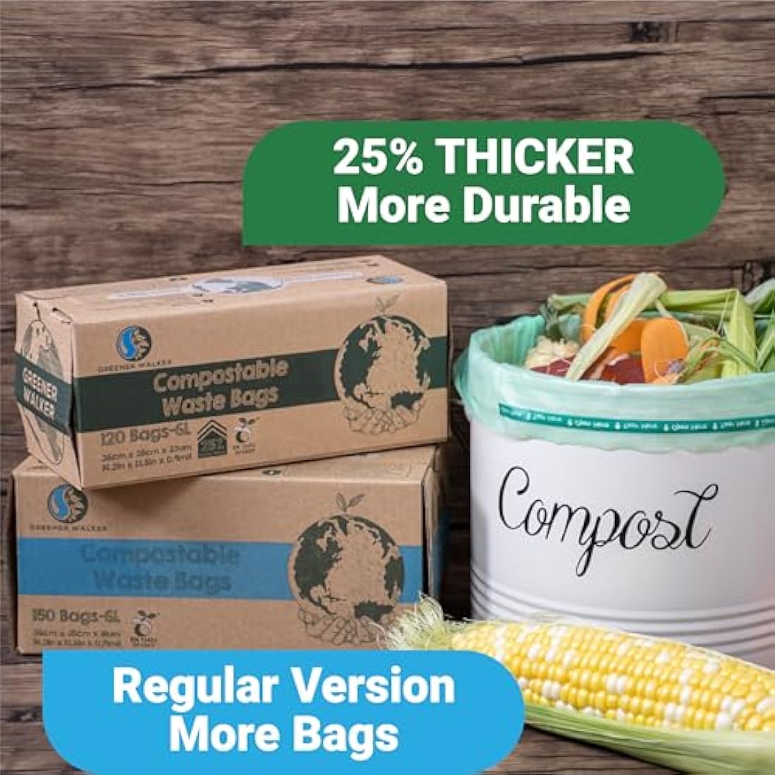 Greener Walker 30L-30Bags 100% Compostable Biodegradable Bin Liners 6L/10L/30L Food Waste Bags with EN13432 Certificate Caddy Kitchen Bin Liners