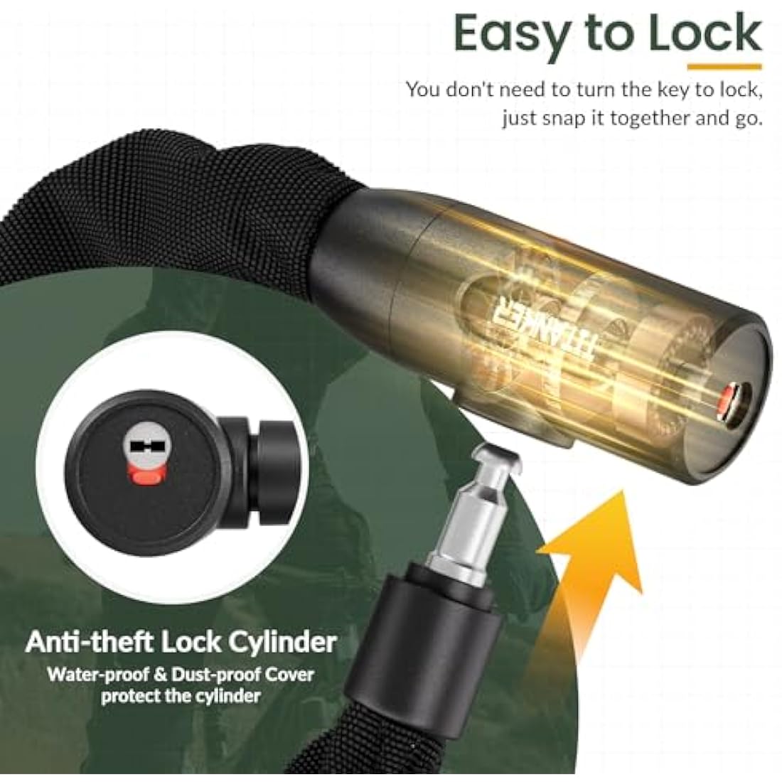 Titanker Bike Chain Lock, Heavy Duty Bicycle Locks, High Security Cycling Locks with 2 Keys, Anti-Theft Lock Chain for Bike Motorcycle, Bicycle, Door, Gate, Fence, Grill (920mm x 6mm)
