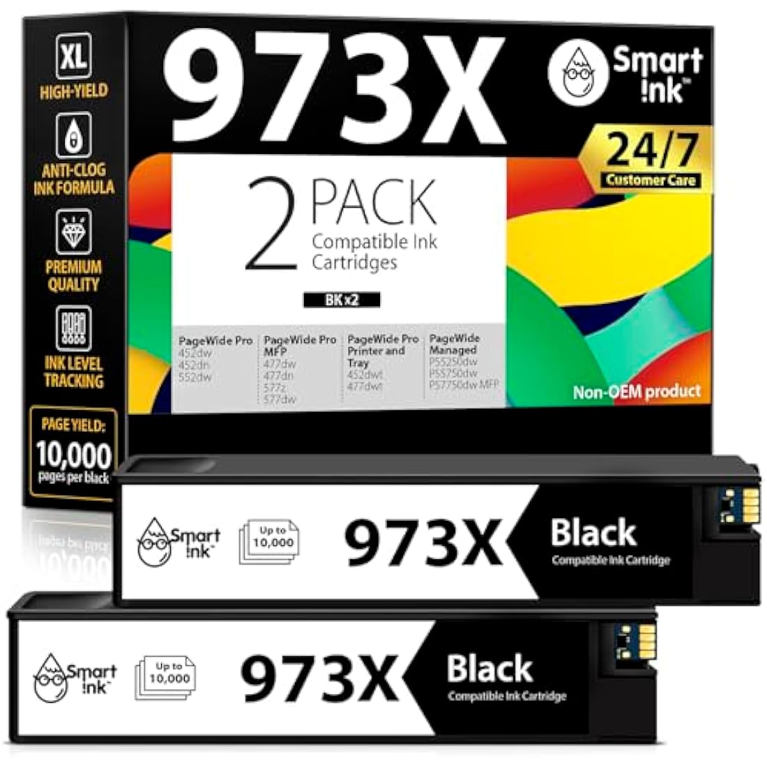 Smart Ink Compatible Ink Cartridges Replacement for HP 973X 973 973XL (2 Black Combo Pack) to use with HP PageWide Pro 477dw 577dw 452dw 477dn 452dn 577z 552dw P55250dw Printer