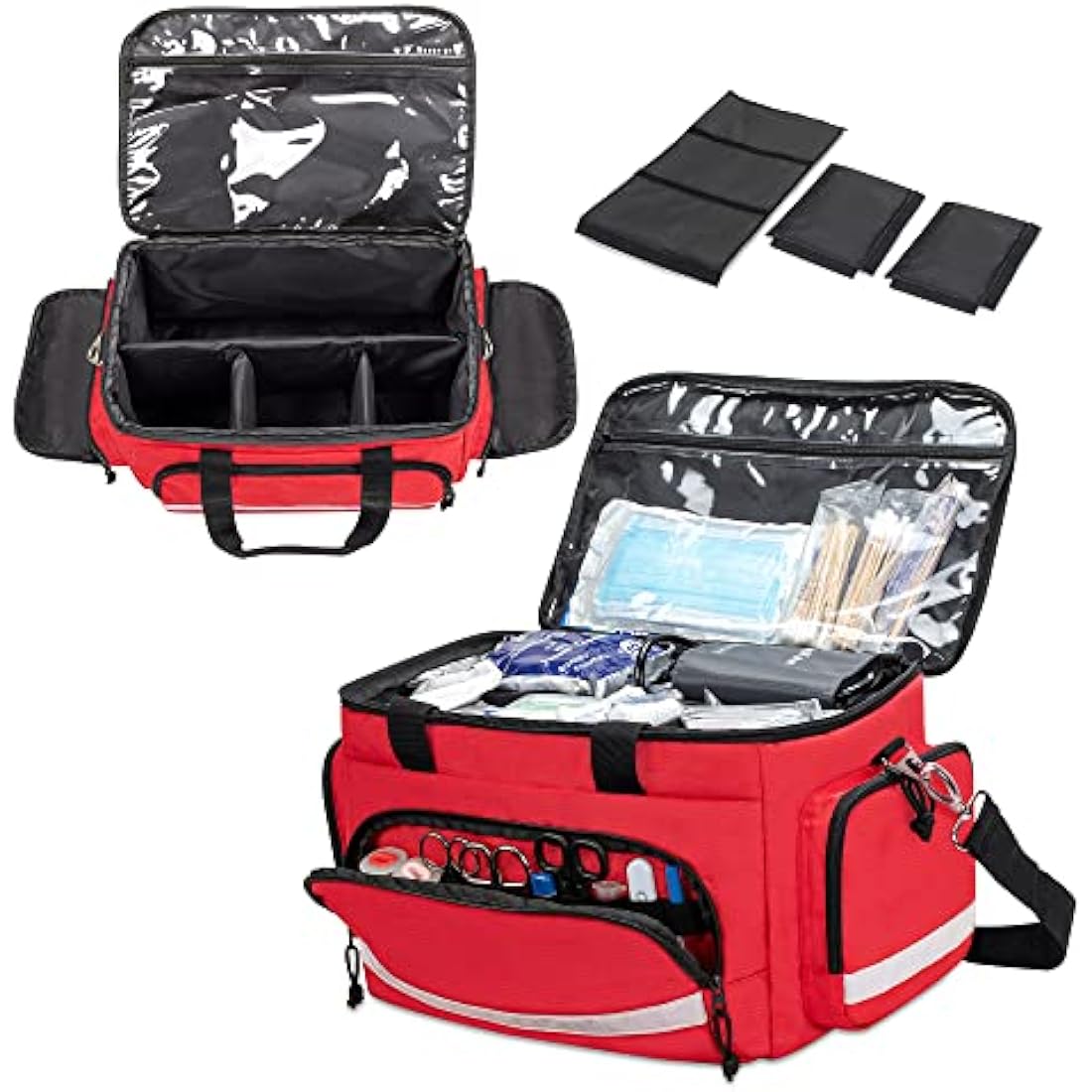 Damero First Responder Bag Empty, Medical Emergency Trauma Bag with Detachable Dividers for EMT, Nurses, Tactical Medics, Home Care, Red