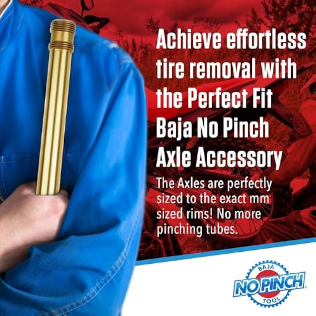 BAJA NO PINCH 17mm Axle Shaft Accessory Kit | Fits 17mm & 19mm Axles | Dirt Bike Tool Kit & Motorcycle Tyre Changer | Tyre Monkey Lever, Enduro Wheel Changing, Dirt Bike Accessories | Gold