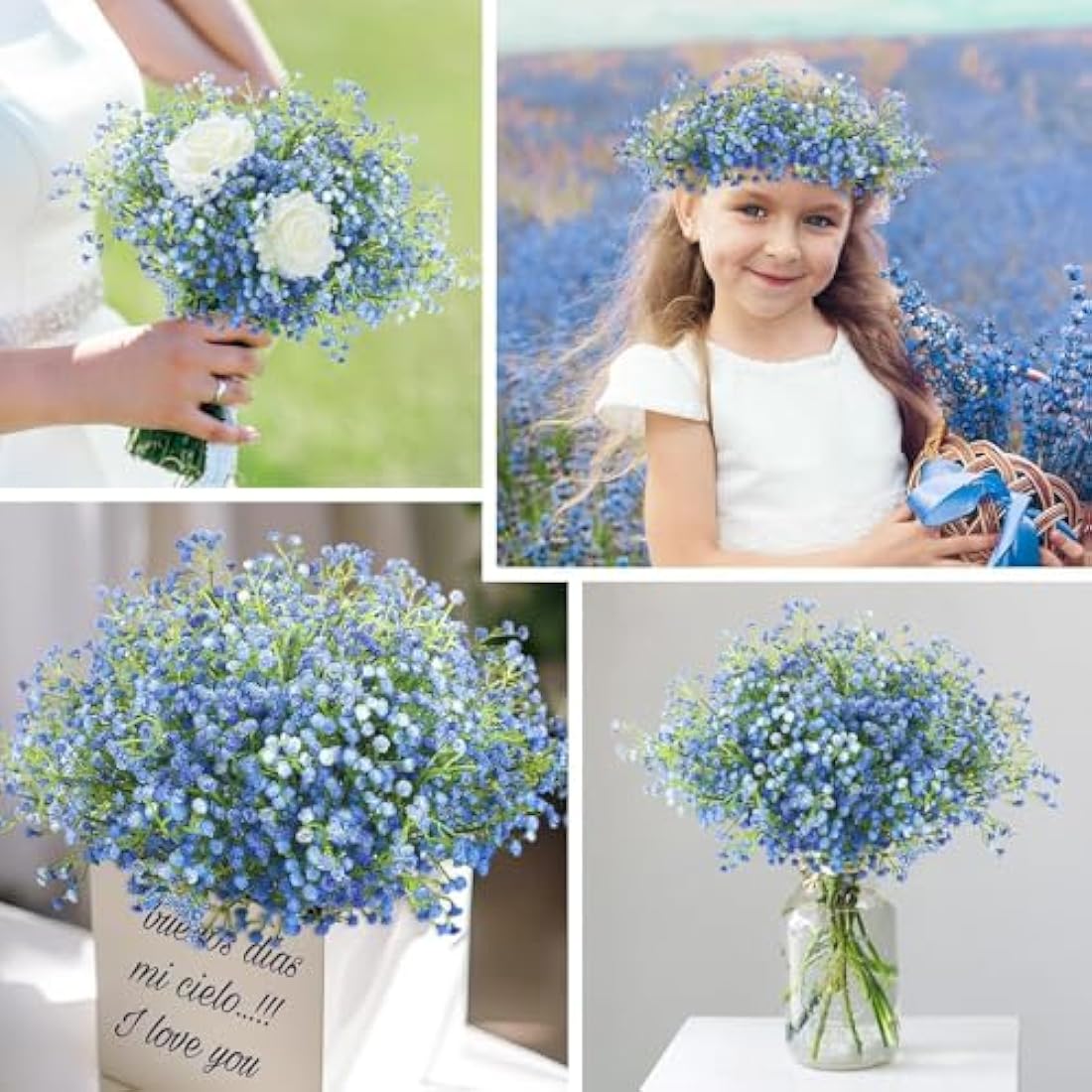 N&T NIETING Gypsophila Artificial Flowers, Baby Breath Flowers Artificial 10Pcs Fake Gypsophila for DIY Wedding Bouquet Party Table Centerpieces Flower Arrangements and Home Decor(Blue)