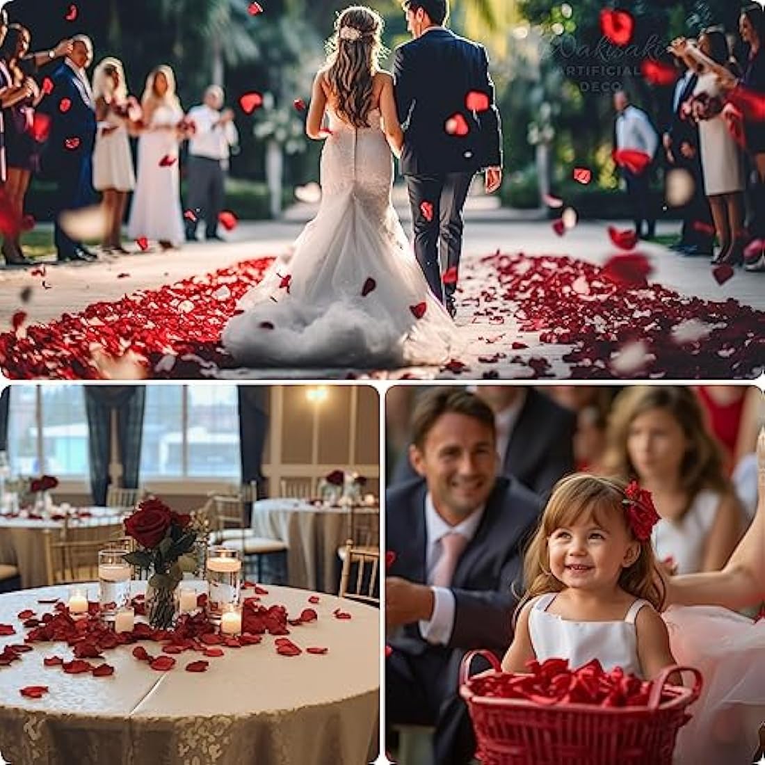 WAKISAKI (Deodorized, Separated and Ready-to-use) Artificial Fake Rose Petals for Romantic Night, Wedding, Proposal, Event, Party, Decoration, in Bulk (1000 CT, Dark Red)