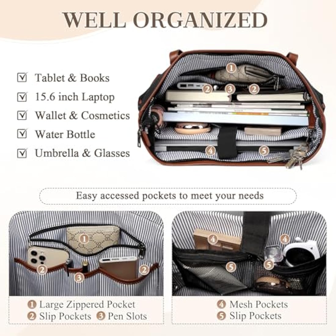 Kasgo Laptop Bag for Women,Water Resistant 15.6 inch Tote Bag Women Shoulder Bag Large Ladies Handbag Purse Teachers Bag Work Bag with Luggage Sleeve for Office Travel School