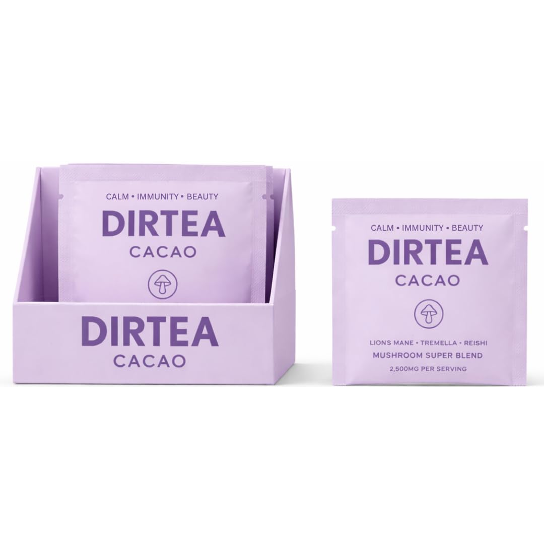 DIRTEA Cacao Sachets (7 x 6g) ? 2,500mg Organic Lion?s Mane, Reishi & Tremella with MCT & Moringa ? Vegan & Non-GMO