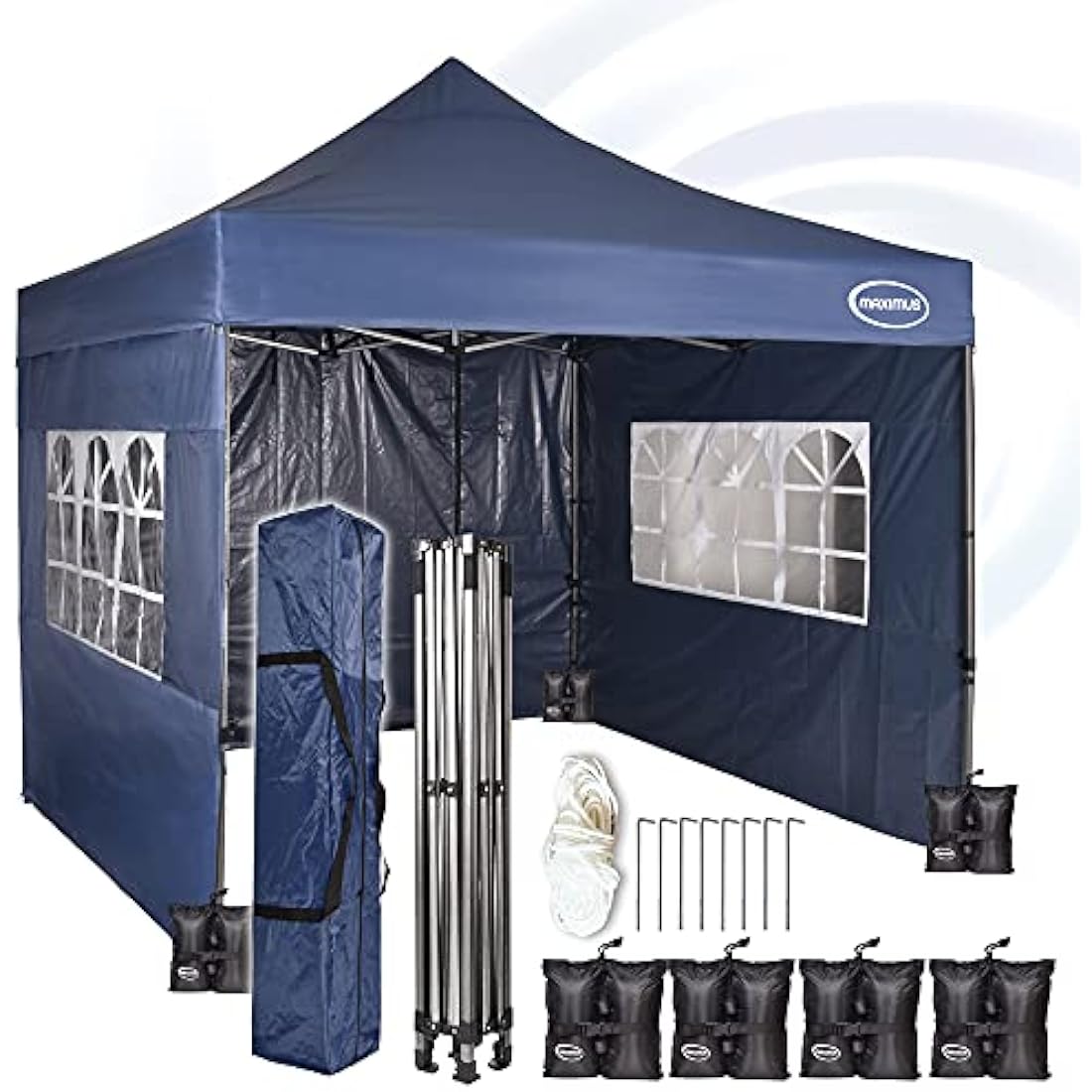 MAXIMUS HEAVY DUTY POP UP GAZEBO 3m x 3m COMMERCIAL MARKET STALL WITH 4 WEIGHT BAGS (4 Walls, Blue)