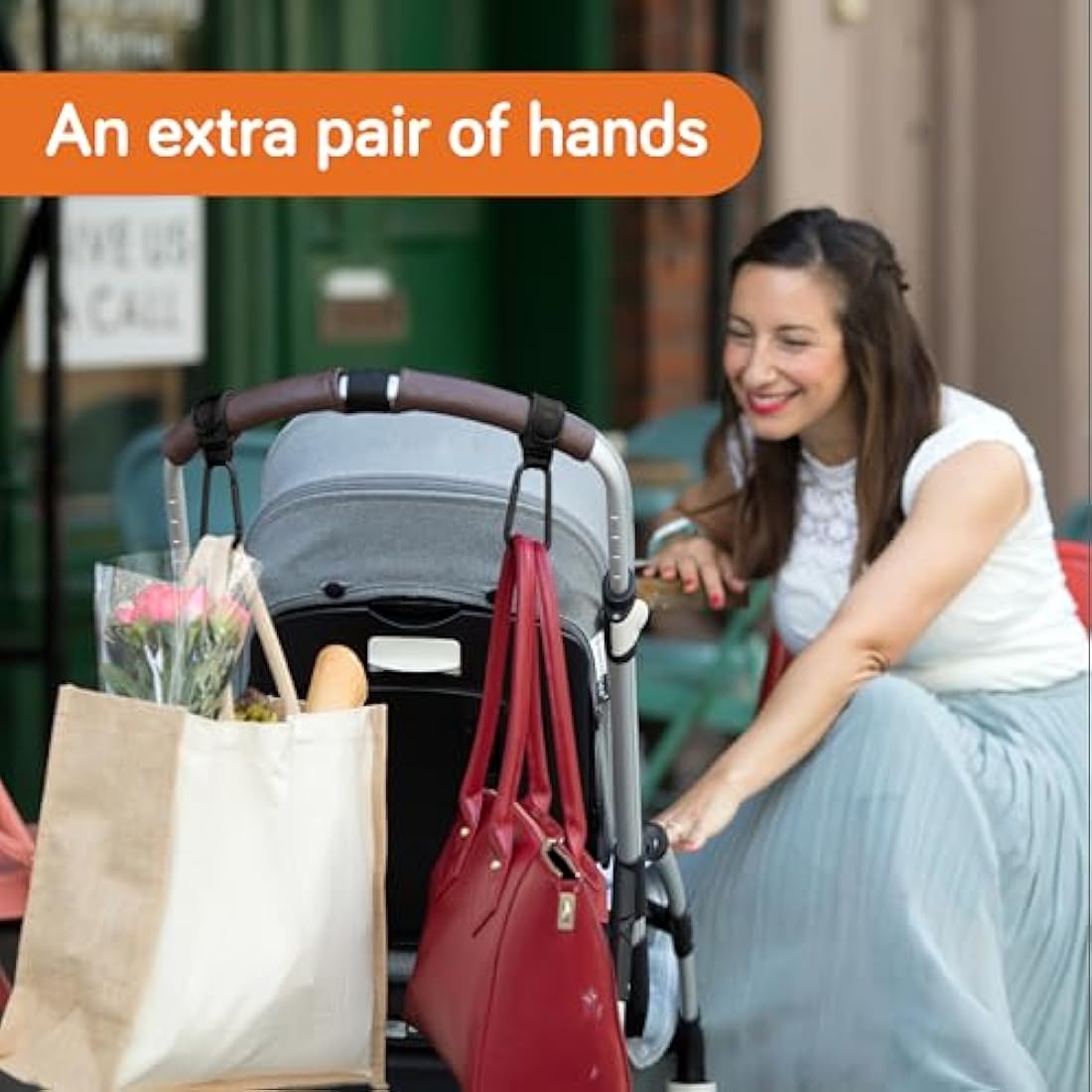 Baby Uma Leather-Style Buggy Clips (2 Pack) - Universal Pram Clips, Non-Slip Buggy Accessories, Carry 5 kg per Carabiner, Baby Travel Essentials (Black)