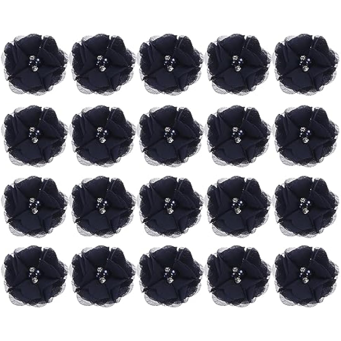 sourcing map Artificial Rhinestone Chiffon Flower Heads, Dark Blue Faux Flowers 2 Inch for DIY Craft Wedding and Party Decoration Pack of 20