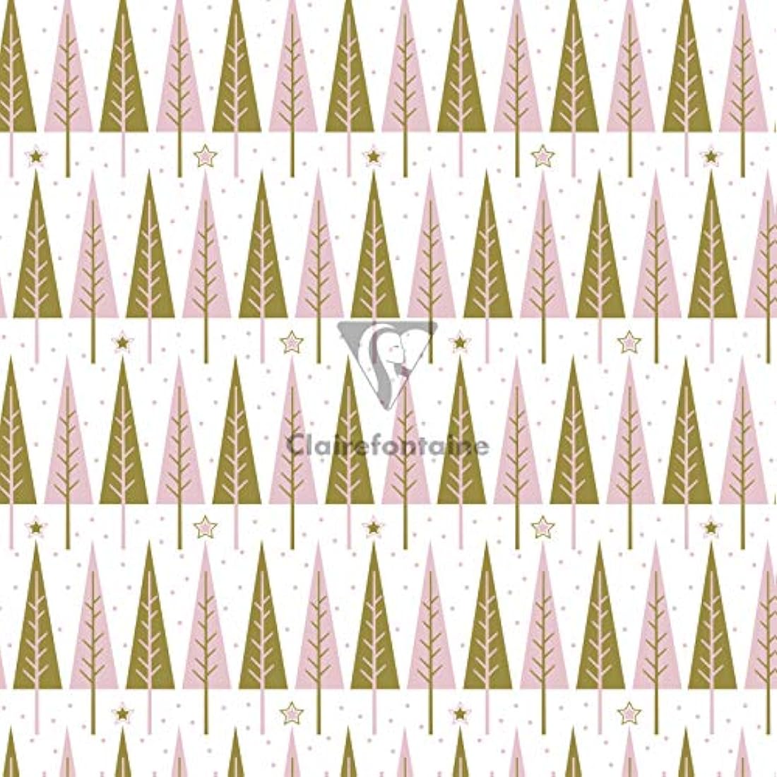 Clairefontaine 201965AMZC - A Box of 10 Rolls of Gift Wrapping Paper - Excellia 80g Paper - Dimensions: 5x0.70m - Pattern: Christmas, Pink, Gold, Fir Trees, Deer, Stars - Gift Wrapped