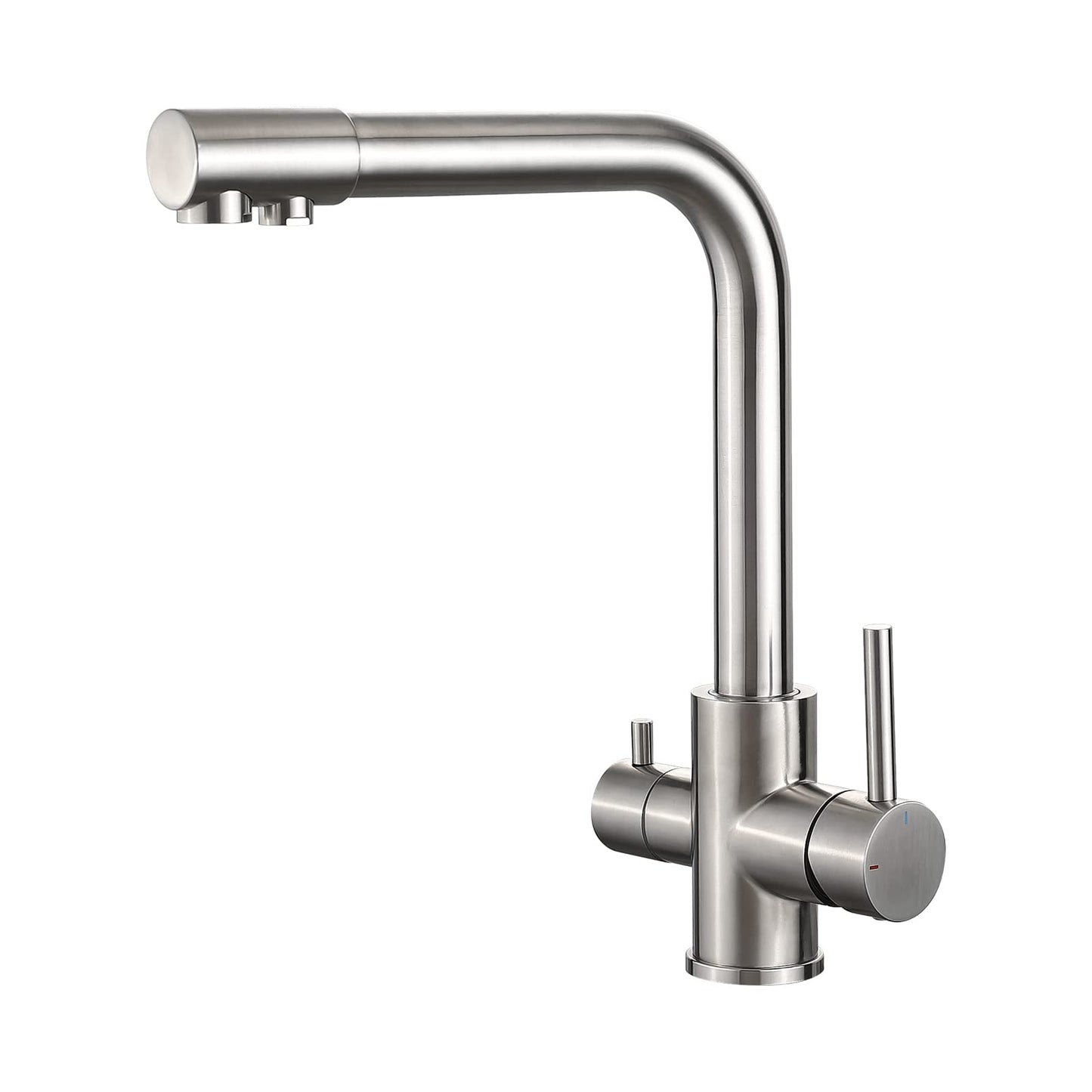 IBERGRIF M22109A 3 Way Water Filter Tap, Kitchen Drinking Taps Sink Mixer Swivel Spout with 2 Handles, Hot, Cold and Filter Tap for Kitchen, G3/8"