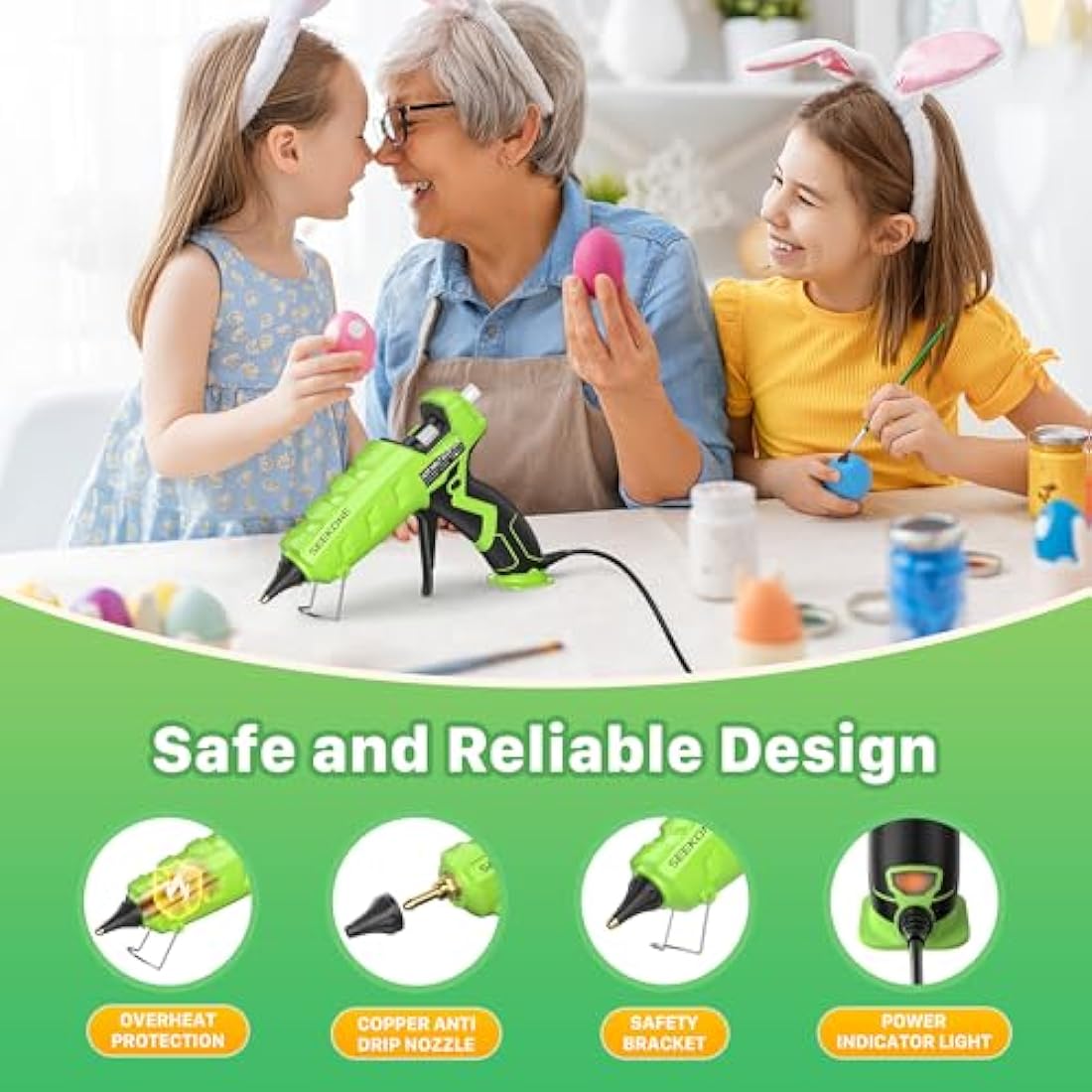 SEEKONE Hot Glue Gun, 60/100W Dual Power High Temp Heating Glue Gun Kit with 20pcs Glue Sticks, No Drip and Leakage Design, Electric Glue Gun for DIY, Arts, Crafts, Quick Home Repairs, Sealing