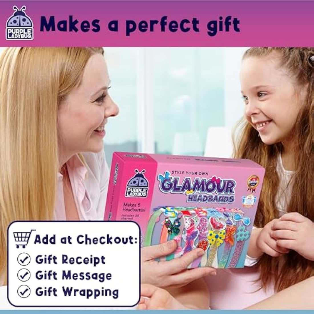 PURPLE LADYBUG Glamour Headband Making Kit for Girls - DIY Hair Accessories & Hair Bands - Craft Kits for Kids - 5 Year Old Girls Gifts, Girl Birthday Presents for Ages 5-10, Summer Crafts Activity