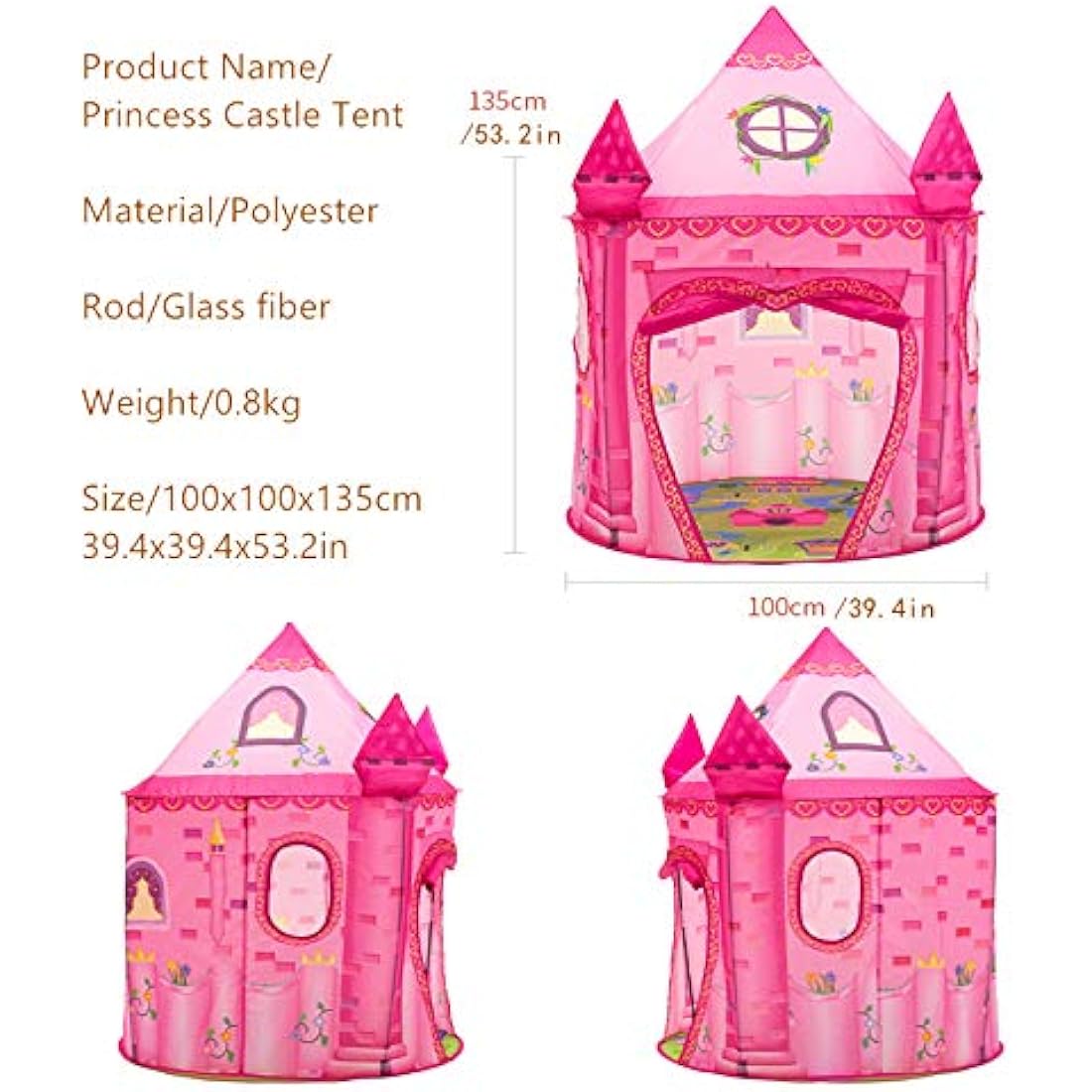 Benebomo Pink Play tent,Girls tent, Princess Castle, Kids play houses for garden, Children play tent for indoor, A place for children to rest and have fun