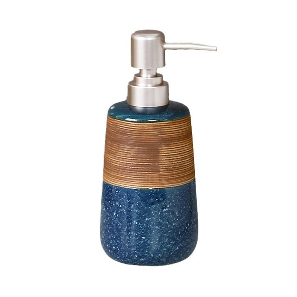 Hosoncovy 420ML Ceramic Liquid Soap Dispenser with Pump - Refillable Hand Wash Lotion Jar for Bathroom, Countertop, Kitchen (Blue)