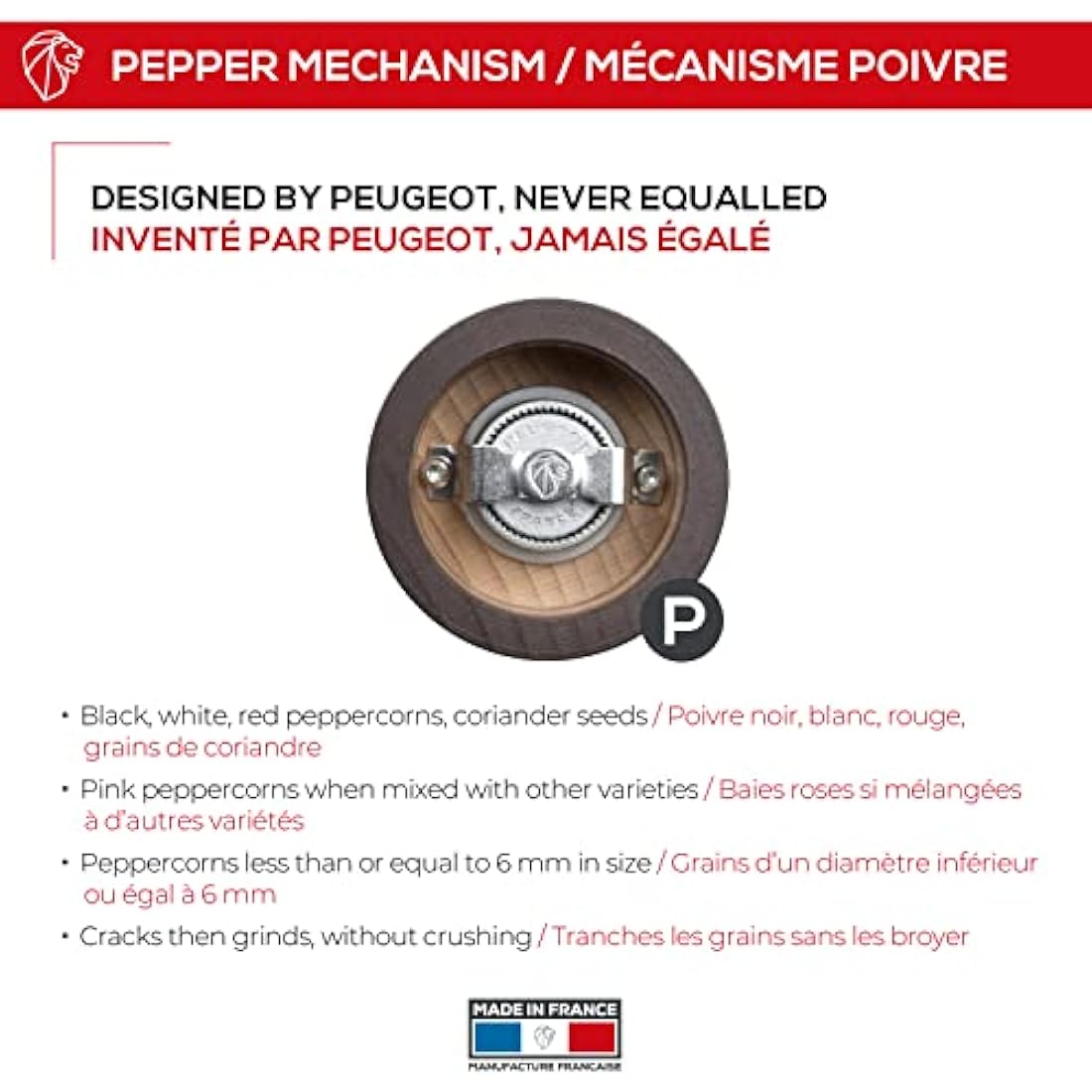 PEUGEOT - Paris 22 cm Pepper Mill - Classic Grind System - Made with PEFC Certified Wood - Lifetime Guaranteed Mechanism - Made in France - Chocolate Colour