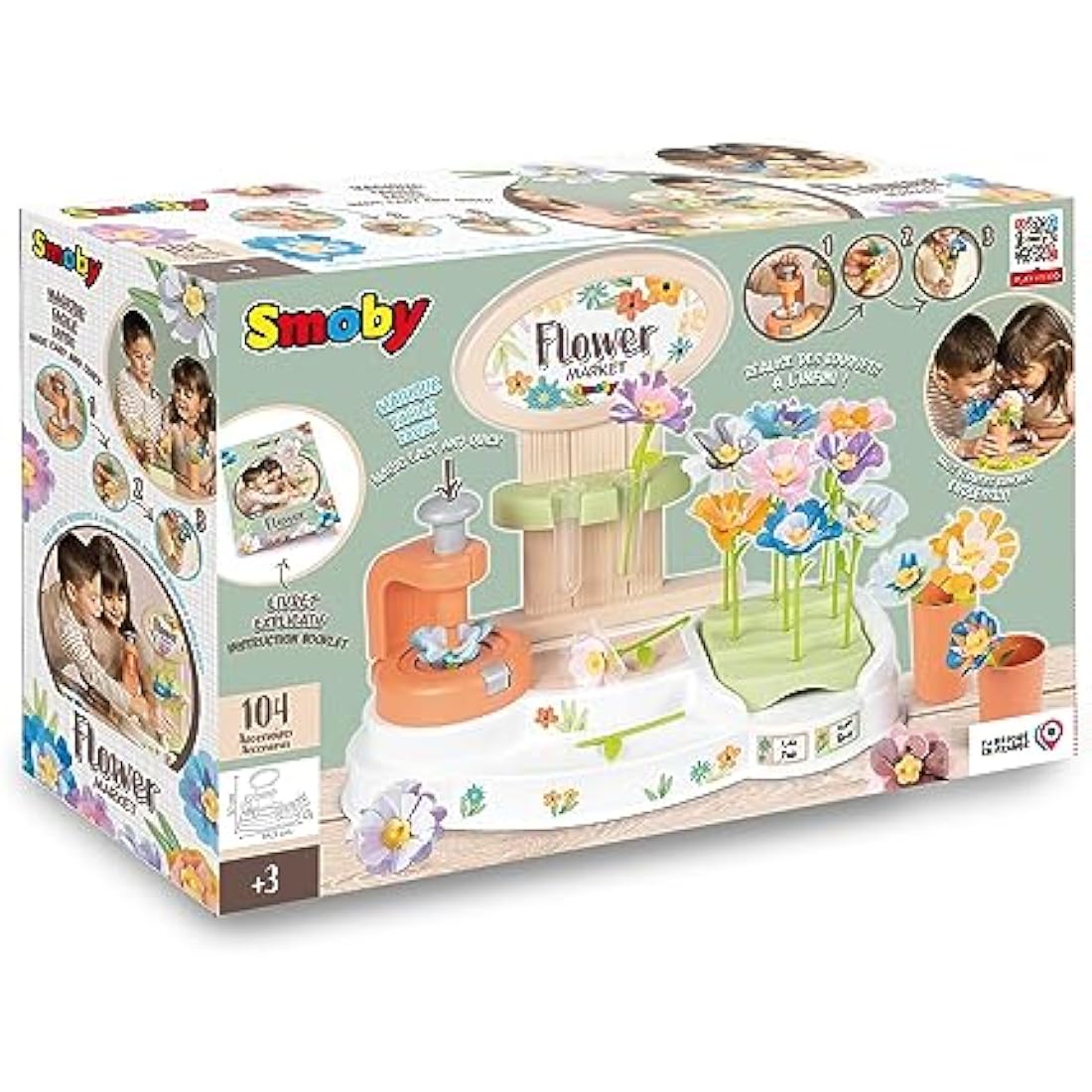 SMOBY FLOWER MARKET – Table top flower market with accessories to make beautiful flowers - educational interactive gift for children from ages 3 4 5 6 7 years old