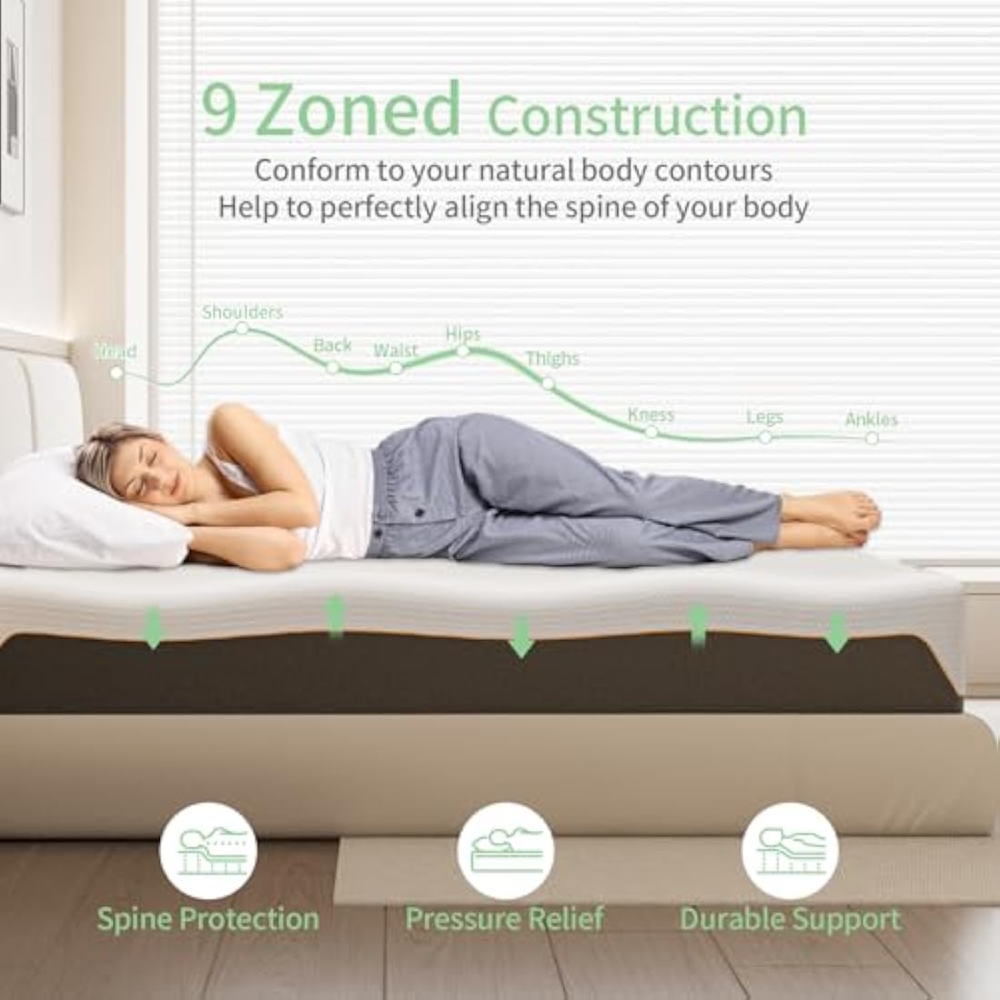 Doubleslee Memory Foam Mattress, 4FT6 Double Mattress, Medium Firm Feel, Soft Skin-friendly Durable, Sleep Cooler and Back Pain Relief, in a Box(135x190x20cm)