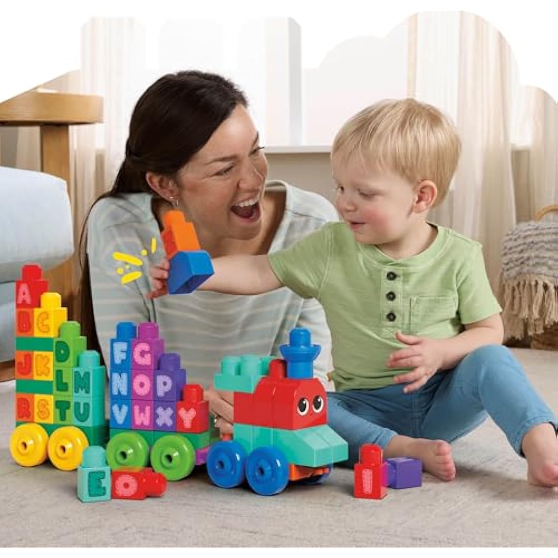 MEGA BLOKS First Builders Toddler Building Blocks Toy Set, ABC Learning Train with 60 Pieces, Ages 1+ Years, DXH35