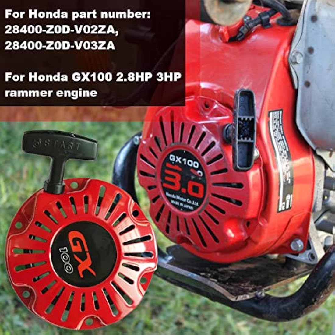 ZAMDOE Recoil Starter Pull Cord Starter for Honda GX100 engines, Replacement 28400-Z0D-V02ZA, 28400-Z0D-V03ZA, with Bolts & Spare Rope & Start Cup