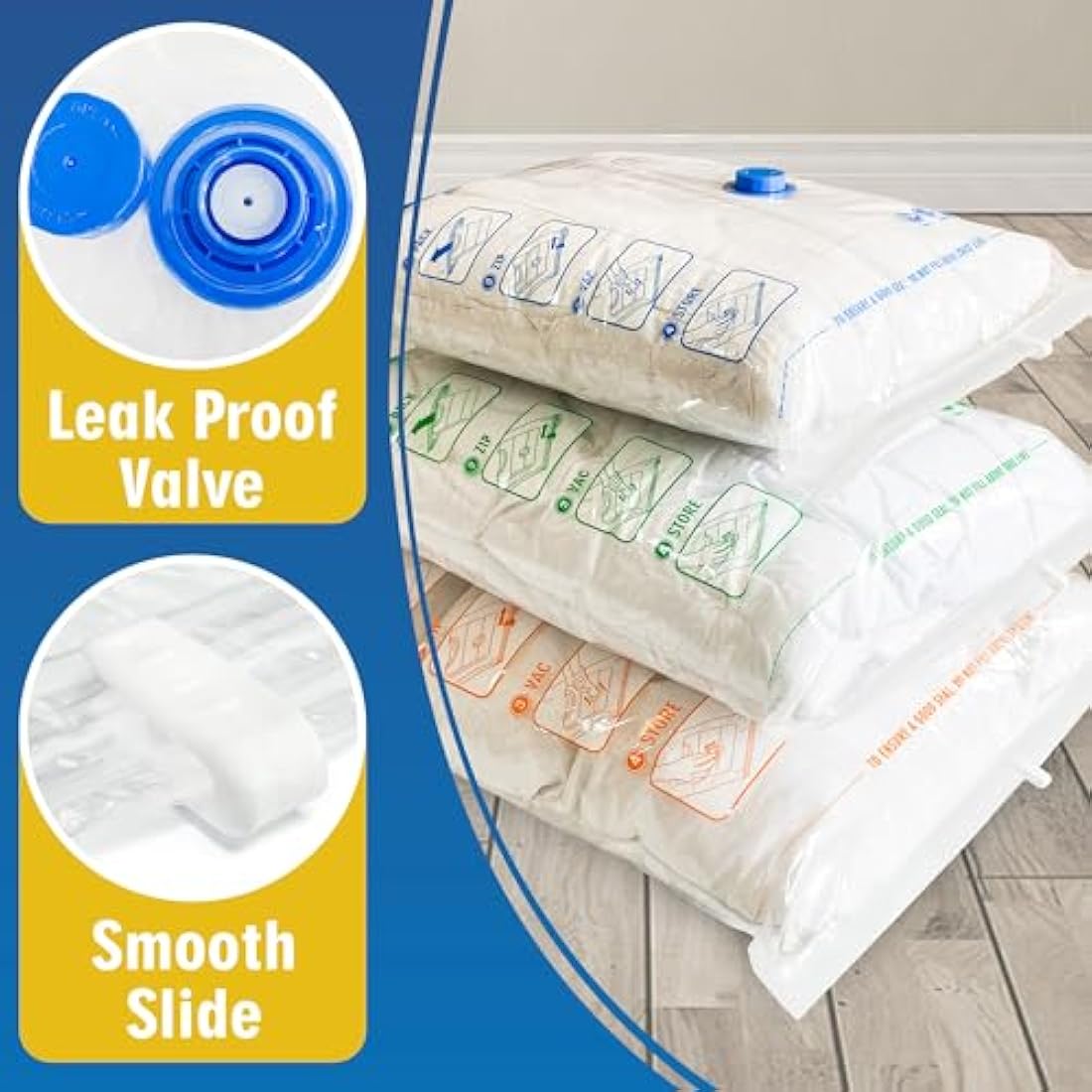 Storage Master Space Saver Bags for Travel and Home Reusable Vacuum Storage Bags Save 80% More Storage Space Work with Vacuum Cleaner (9 Combo, No Pump Included)