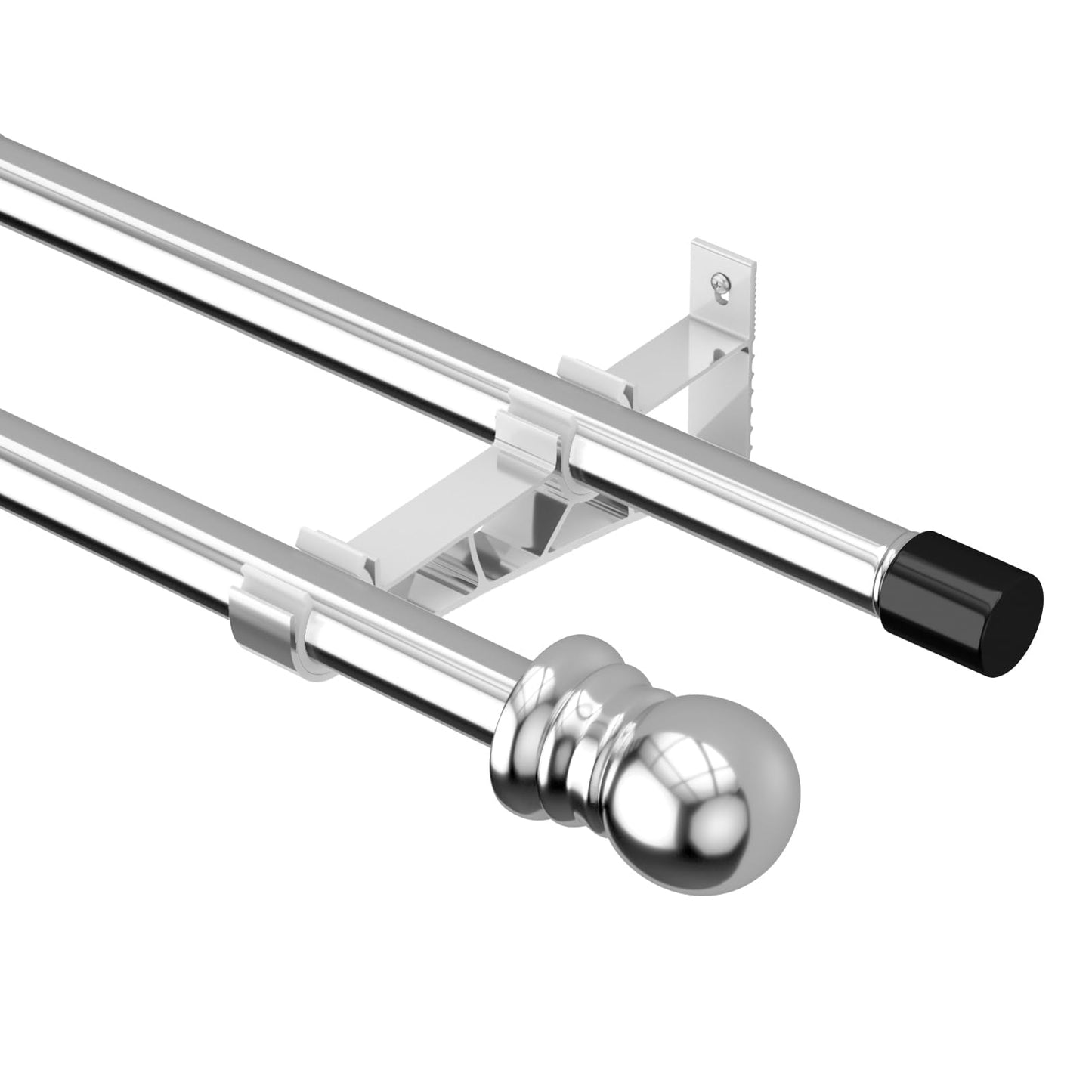 Harrms Double Curtain Pole, Curtain Poles for Eyelet Curtains, Silver Curtain Pole 76-368cm, Extendable Metal Curtain Rod Stainless Steel Room
