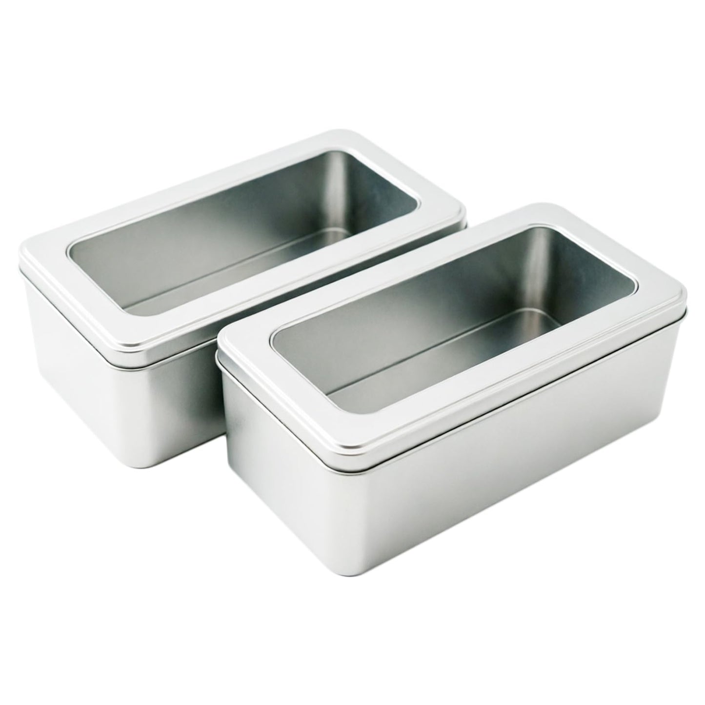 Goodma 2Pcs Rectangle Metal Tins with Window Lids, Silver