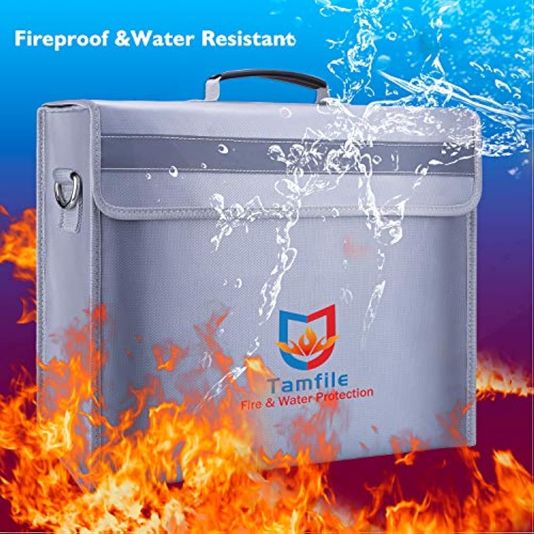 Tamfile 4200℉ Fireproof Document Bag, 16"×12"×5" Large Capacity Water Resistant Document Box A4 with Zipper Upgraded Silicone Coated Fiberglass Fireproof Safety Box for Home, Cash, Valuable, Jewelry