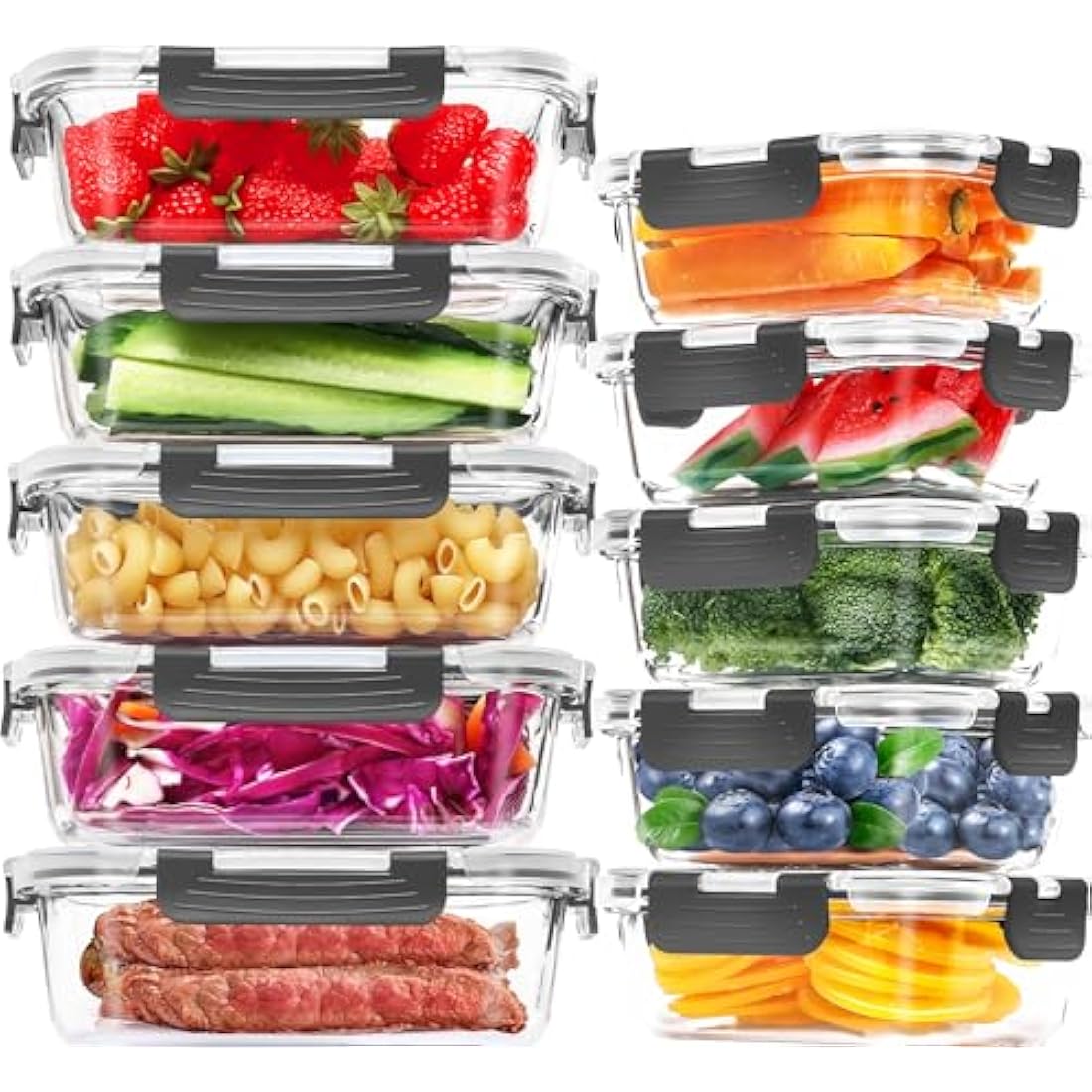 Skroam 10 Pack Glass Food Storage Containers with Lids, Glass Airtight Meal Prep Container Set for Lunch, on the Go, Leftover, Kitchen Pantry Organizers and Storage, BPA Free & Leak Proof
