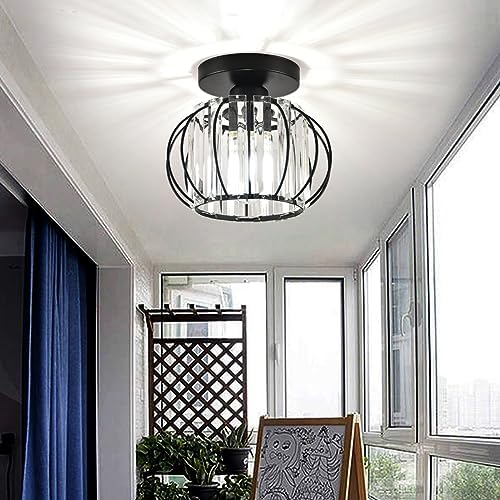 ZYDTRIP Crystals Ceiling Light Fixtures Chandelier, Small Semi Flush Mount Ceiling Light Fitting for Hallway Entrance Kitchen Bedroom Dining Rooms Living Rooms Bar (2 Pack Black)