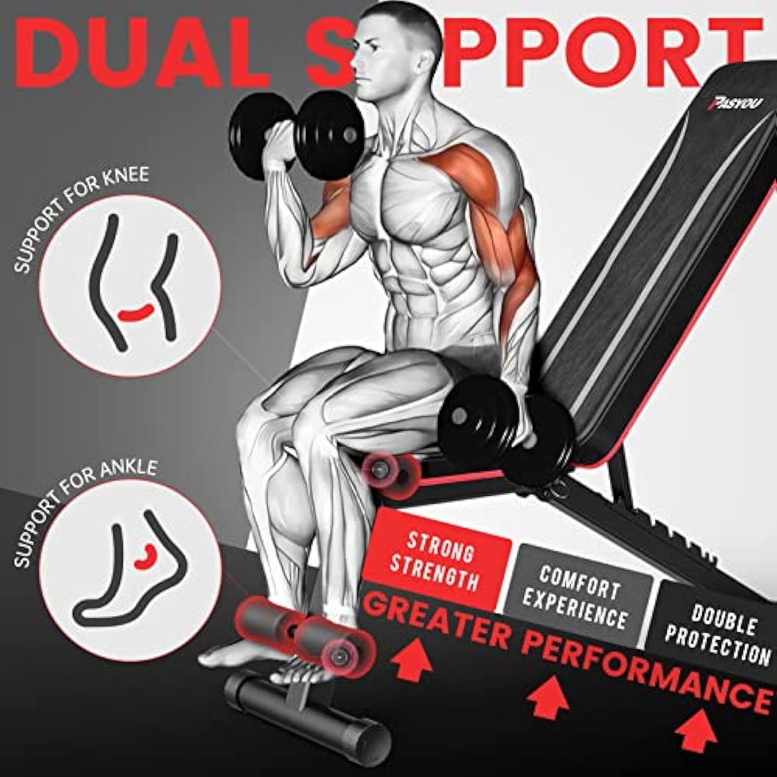 PASYOU Adjustable Weight Bench Full Body Workout Multi-Purpose Foldable Incline Decline Exercise Workout Bench for Home Gym,PA300