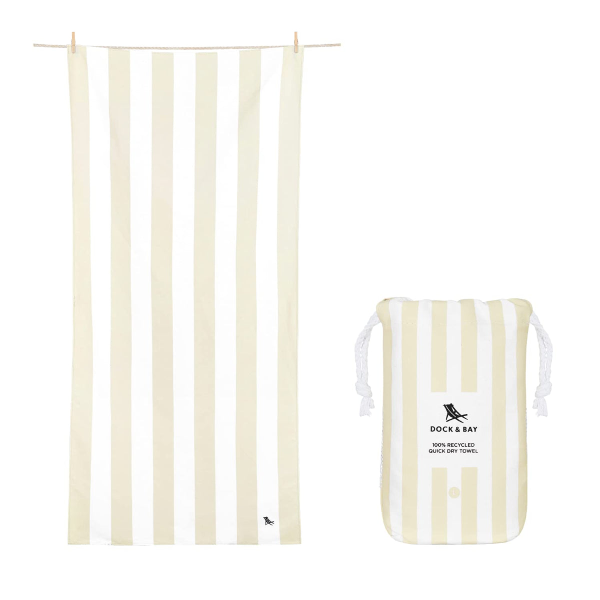 Dock & Bay Beach Towel - Quick Dry, Sand Free - Compact, Lightweight - 100% Recycled - Includes Bag - Cabana Light - Bora Bora Beige - Large