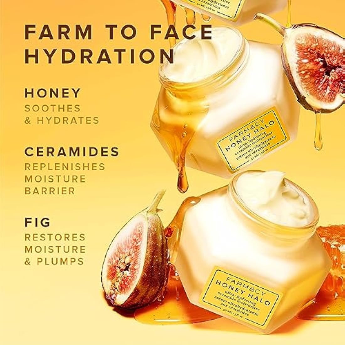 Farmacy Honey Halo Ceramide Face Moisturizer Cream - Hydrating Facial Lotion for Dry Skin (100 ml)