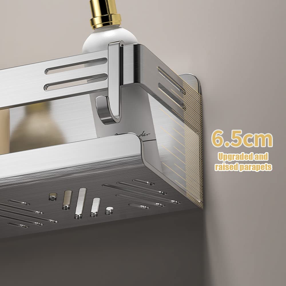 Melairy Stainless Steel Bathroom Shelves Shower Shelf, No Drilling Shower Caddy with 2 Hooks for Bathroom and Kitchen