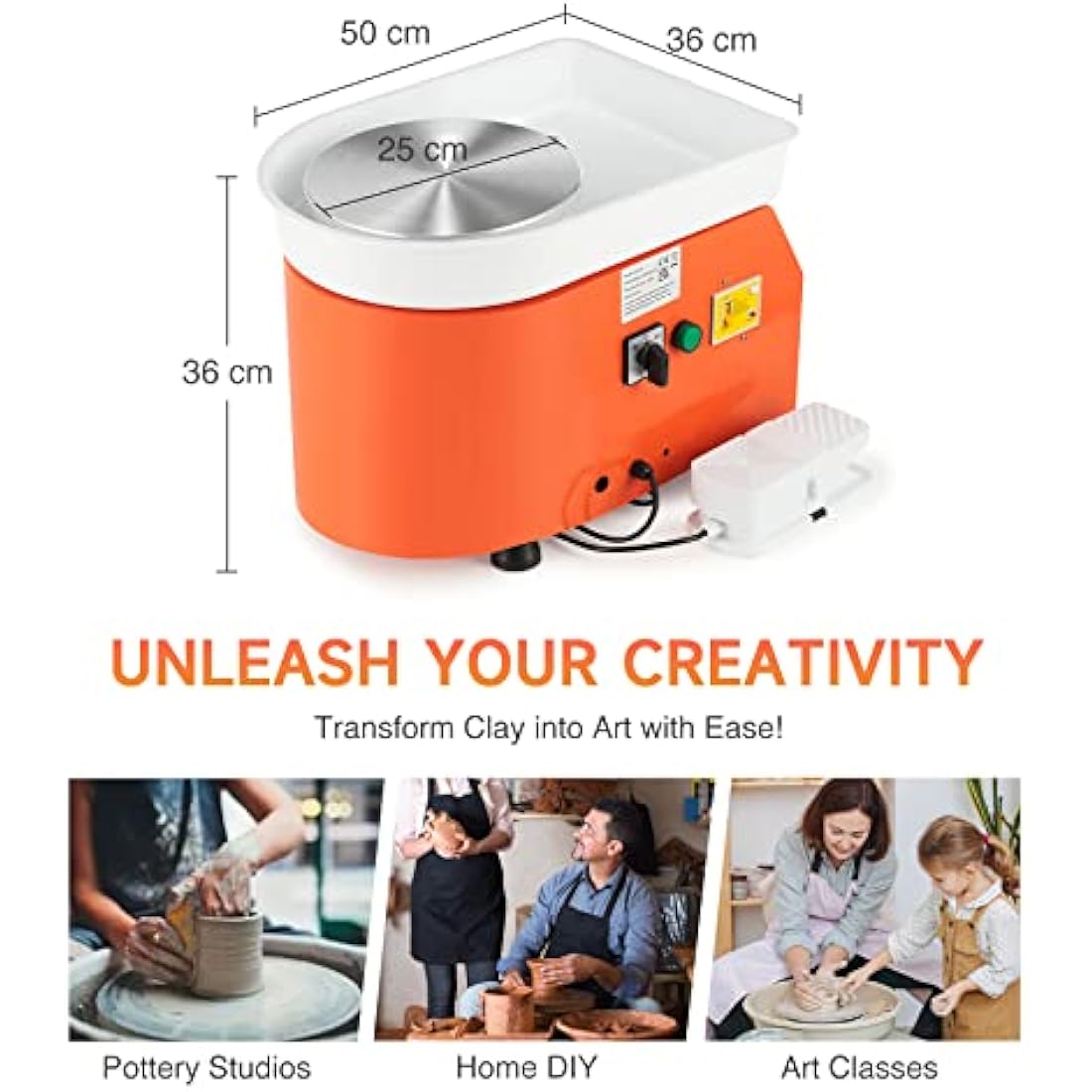 CREWORKS 350W Electric Pottery Wheel, 25cm Turntable Potter's Wheel for Kids Adults, Adjustable Speed Pottery Clay Shaping Machine with Foot Pedal Sculpting Tools, DIY Pottery Kit for Beginners & Pros